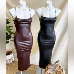 #1 NWOT- Brown Leather midi Dress in brown (Left dress only available)